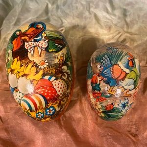 2 Vintage Easter Paper Mache Eggs ~ Ornaments ~ Western Germany
